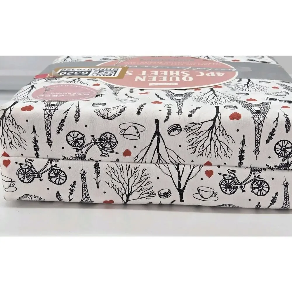 Envogue 4Pc Queen Sheet Set A Day In Paris Eiffel Tower Parisian Love NEW Travel